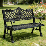 51" Outdoor Bench Garden Bench Cast Aluminum Bench with Floral Back Metal Front Porch Benches for Yard Patio Entryway - Photo 2