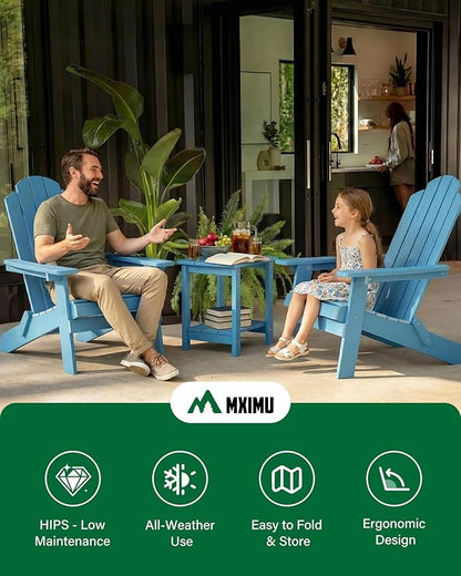 MXIMU Folding Adirondack Chair for Outdoor: Easy to Assemble and Comfortable Adirondack Chairs Set of 6 - All Weather Composite Plastic Chair for Outside Fire Pit Patio Lawn Garden Backyard Use(Blue)