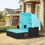 ORALNER Outdoor Daybed, 2-Person Wicker Patio Sofa with Retractable Canopy, Cushions & Pillows, 2 Side Trays - Photo 9