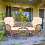 MEETWARM 3 Pieces Outdoor Wicker Rocking Chair Set - Photo 8