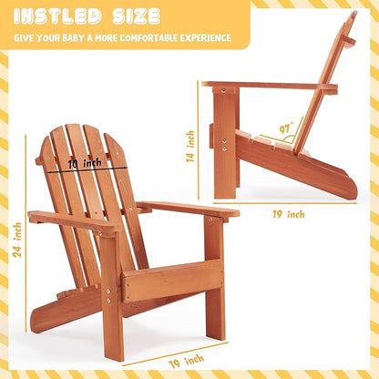 SoliWood Kids Outdoor Wooden Adirondack Chair for Patio Garden Backyard Porch Pool