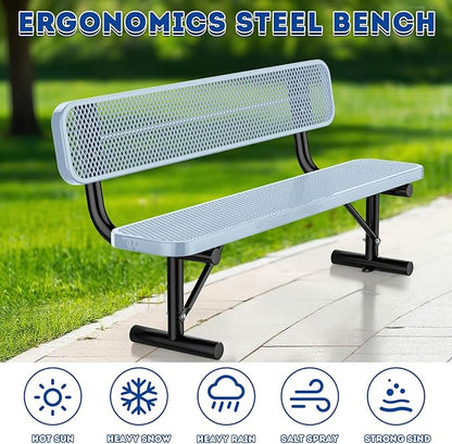 Heavy Duty Park Bench for Outside, Metal Park Bench with Back Portable Frame, Outdoor Steel Mesh Garden Bench with Backrest for Garden, Lawn, Patio, Porch, Park, Yard (Grey, 6FT/73INCH)