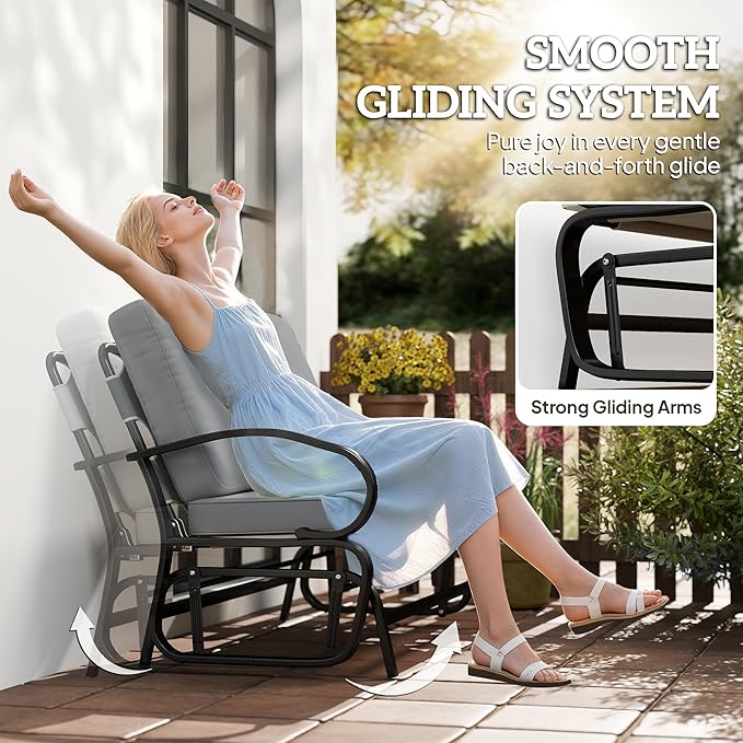 Outsunny Outdoor Glider Bench, 2-Person Patio Rocker Loveseat with Tufted Cushions, Steel Frame for Porch, Garden Backyard, Gray