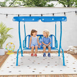 Costzon Kids Porch Swing, All-Weather Patio Swing Bench Hammock w/Adjustable Canopy & Safety Belts for 2 Children - Photo 8