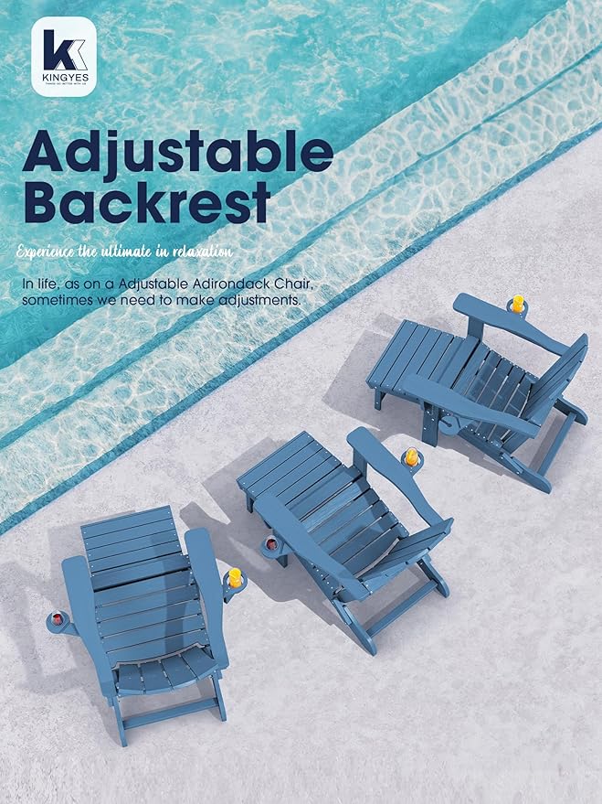 KINGYES Folding Adjustable Adirondack Chair with Ottoman & 2 Cup Holders Set of 4 - Photo 8