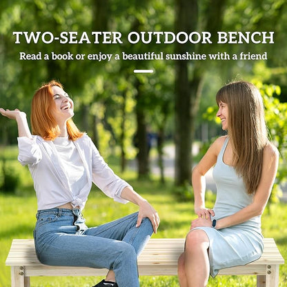 Outsunny 2-Seat Wood Garden Bench, Patio Bench Outdoor Bench with Slatted Seat, Backless Front Porch Bench for Park, Garden, Poolside, Deck, Nature Wood