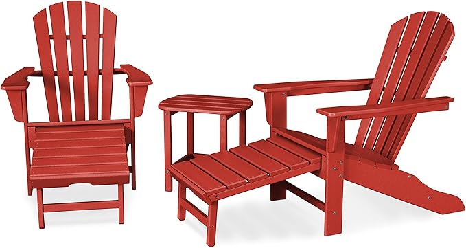 POLYWOOD Palm Coast Ultimate Adirondack Chair 3-Piece Set with Hideaway Ottoman
