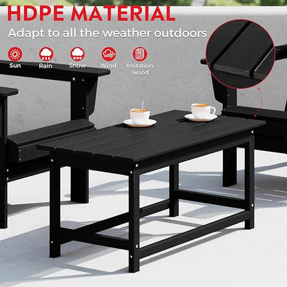 Costaelm Adirondack Conversation Table, HDPE Outdoor Drink Weather Resistant, Outdoor Patio Porch Accent Balcony Table for Pool, Seaside, Backyard, Black