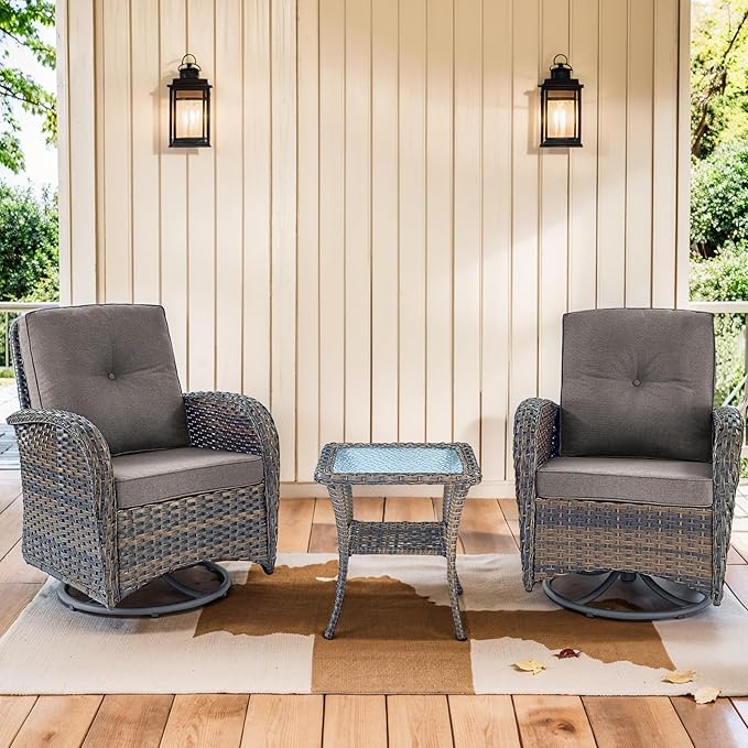 3 Pieces Patio Bistro Set Outdoor Swivel Rocker Patio Chairs with Side Table Patio Furniture for Deck Porch Garden Balcony Poolside