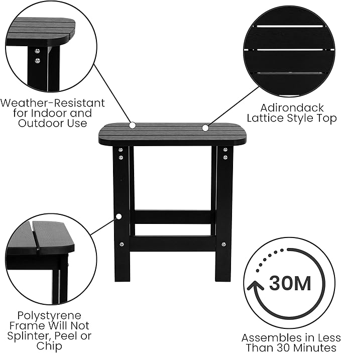 Flash Furniture Set of 2 Finn Modern Commercial Grade Adirondack Rocking Chairs - All-Weather Black Poly Resin Wood - Photo 5