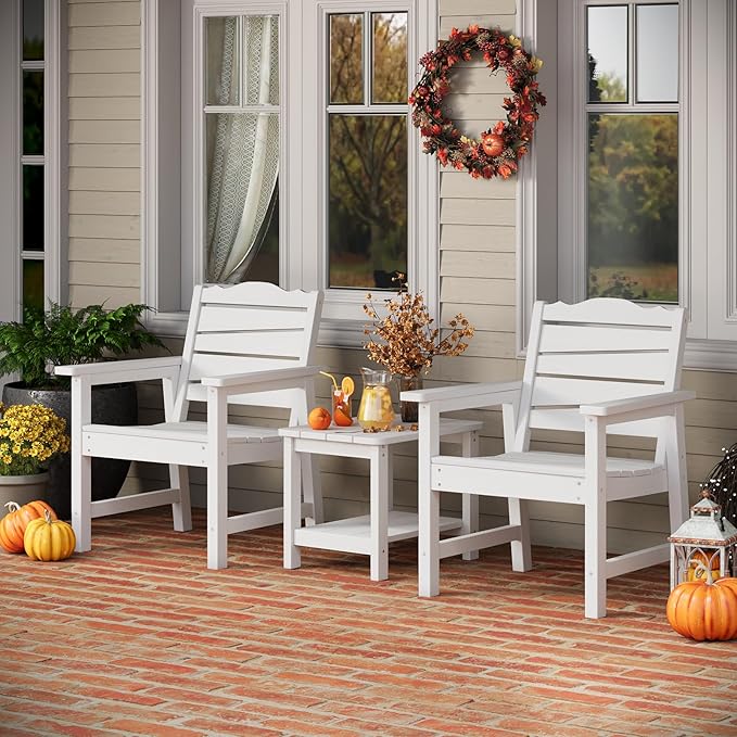 Weatherproof Patio Chair, Poly Lumber Outdoor Patio Chairs with Ergonomic Curved Seat, 400lbs Capacity Outdoor Dining Chairs for Garden, Porch, Lawn & Backyard, White