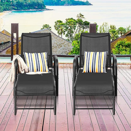 Tangkula Outdoor Patio Lounge Chairs Set of 2, Adjustable Folding Reclining Chaise Lounge, 5-Position Backrest Adjustment, Sling Chaise for Patio Beach Porch Swimming Poolside