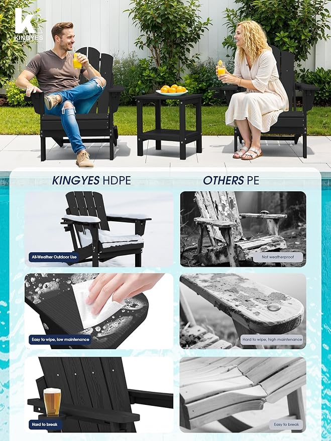 KINGYES Adjustable Folding Adirondack Chair Set of 4, 3-Position Reclining Adirondack Chairs with Cup Holder - Photo 7