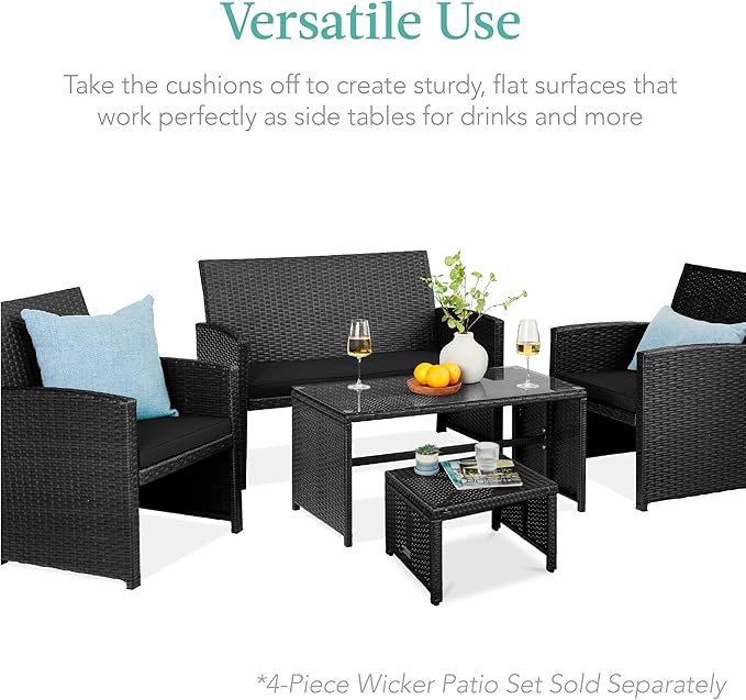 Best Choice Products Set of 2 Wicker Ottomans, Multipurpose Outdoor Furniture for Patio, Backyard, Additional Seating - Photo 4