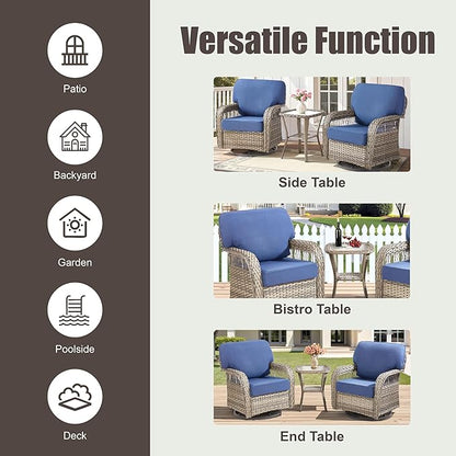 Wicker Swivel Rocker Patio Chairs, Patio Wicker Chairs Swivel Rocker Set of 2 All Weather Glider Rocking Chair Outdoor Conversation Furniture Set for Deck Porch Sunroom Backyard, Blue