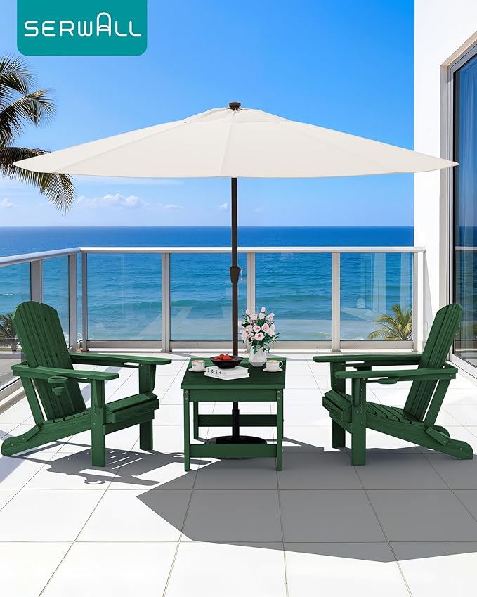 SERWALL Outdoor Coffee Table with 1.69" Umbrella Hole, HDPE Patio Coffee Table for Outside, Rectangle, Green - Photo 9