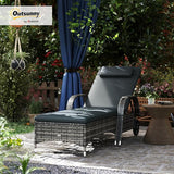 Outsunny Wicker Outdoor Chaise Lounge, 5-Level Adjustable Backrest PE Rattan Pool Lounge Chair with Wheels - Photo 2