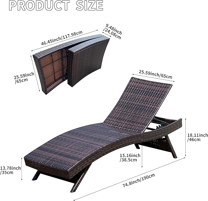 Outdoor Rattan Adjustable Back 1 Pieces Patio Folding Chaise Lounge, Patio Chaise Lounge Set of 1 Foldable Chair