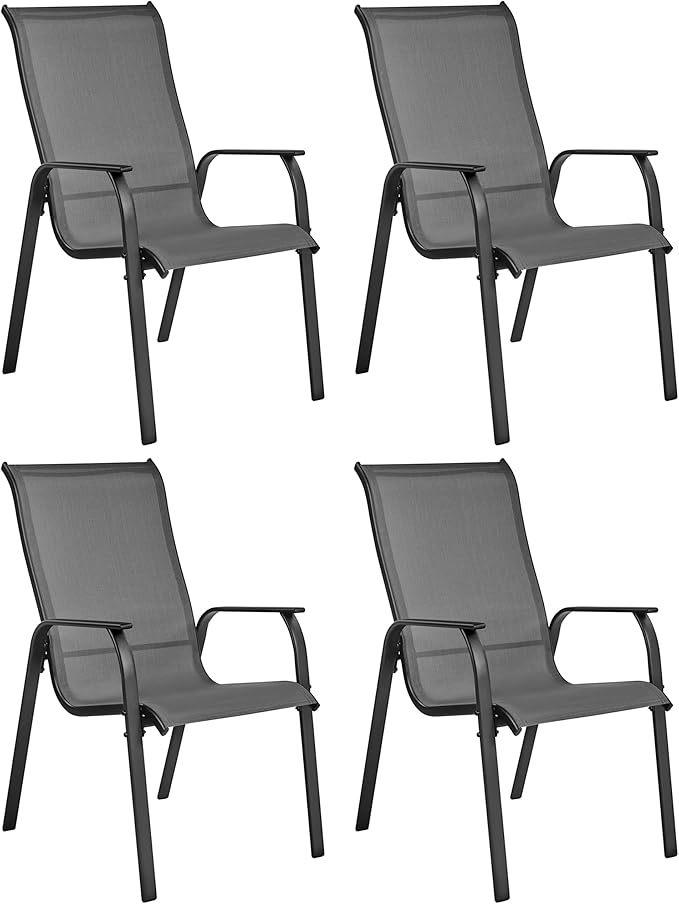 Yaheetech Set of 4 Patio Dining Chairs, Outdoor Stackable Patio Chairs with Backrest/Armrests, All Weather Chairs for Garden/Lawn/Porch/Backyard Pool, Gray