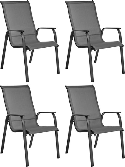 Yaheetech Set of 4 Patio Dining Chairs, Outdoor Stackable Patio Chairs with Backrest/Armrests, All Weather Chairs for Garden/Lawn/Porch/Backyard Pool, Gray