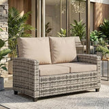 Outdoor Patio Loveseat, All-Weather Outdoor Wicker Sofa with Comfy Cushions, Patio Furniture Set 2 Person Couch - Photo 1