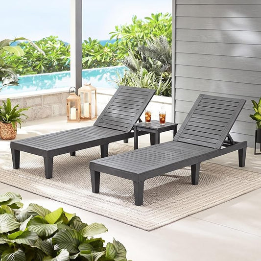 Tangkula Chaise Lounge Chair Outdoor, Lightweight Patio Lounge Recliner Chair with Adjustable Backrest, 5 Reclining Positions Chaise Lounger for Patio, Beach, Balcony, Poolside, Backyard (2, Gray)