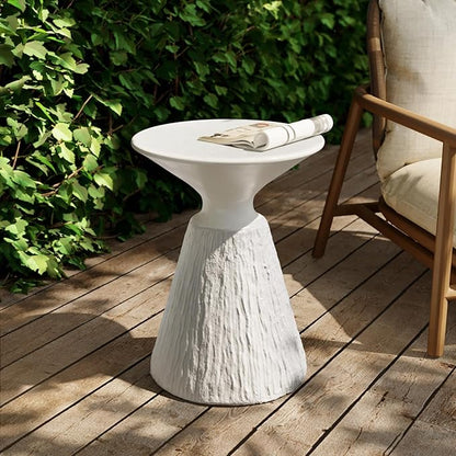 SUNBURY White Outdoor Side Table, Concrete Side Table Set of 2, Mushroom Side Table Plant Stand, End Table Accent Table Outside Marble Table Garden Stool for Patio, Poolside, White