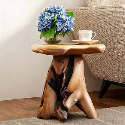 OLDTREE 18.9" End Table, Natural Cedar Stump Stool, Live Edge Side Table, Plant Stand, Small Nightstand, Mushroom-Shaped Stool - for Living Room, Bedroom, Patio, Garden
