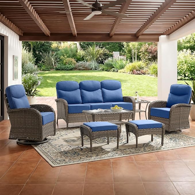 Outdoor Ottomans Patio Footrest Set of 2 - High Back Comfortable Brown Wicker Rattan Steel Frame Footstool Additional - Photo 5