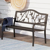 PHI VILLA Outdoor Garden Park Bench Patio 50" Metal Bench, Steel Frame Bench with Backrest and Armrests for Porch, Lawn - Photo 1