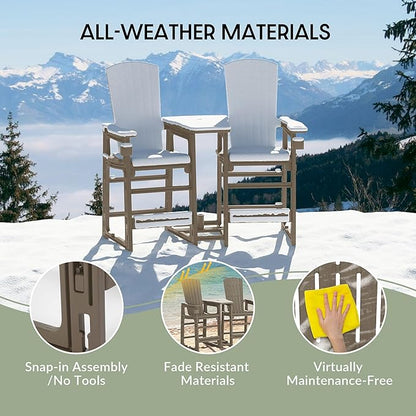 WestinTrends Azura Outdoor Tall Adirondack Chairs with Connecting Table Tray (Set of 2), Weathered Wood