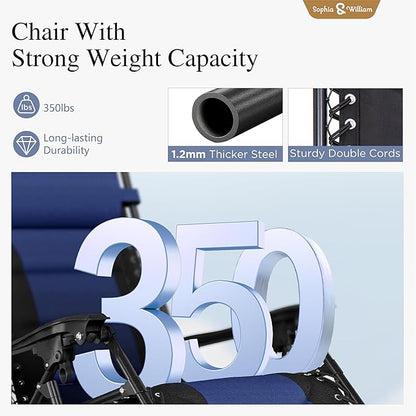 Sophia & Willliam Zero Gravity Chair Set of 2, Reclining Folding Chair with Free Cup Holder (Blue)