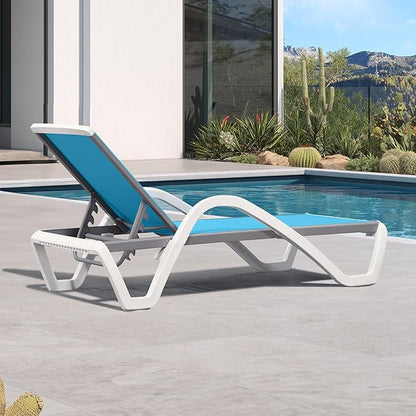 PURPLE LEAF Patio Chaise Lounge Chair with Armrests Outside Aluminum Plastic Stackable Tanning Chairs for Pool Sunbathing Beach Deck Outdoor Lounger, Turquoise Blue