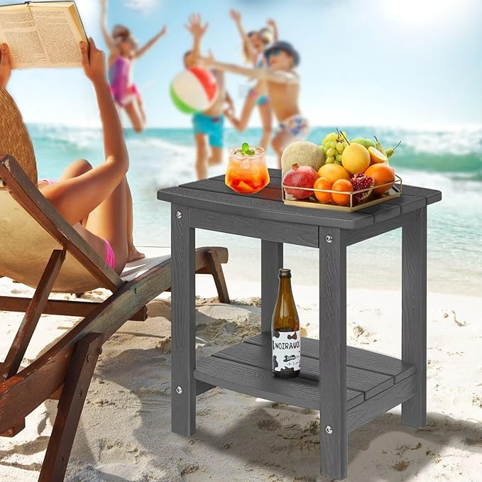 Y&M Outdoor Side Table, HIPS Adirondack Small Double Layer Table, Waterproof Square Balcony Modern End Tables for Patio - Photo 5