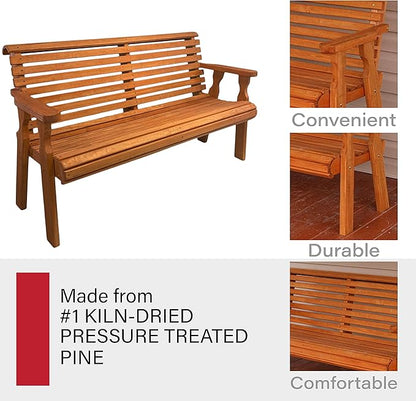 Amish Casual Heavy Duty 4 Foot Roll Back Outdoor Bench in Cedar Stain - Amish Made in The USA from Treated Pine for Outdoor Durability, 700 Lb Weight Capacity