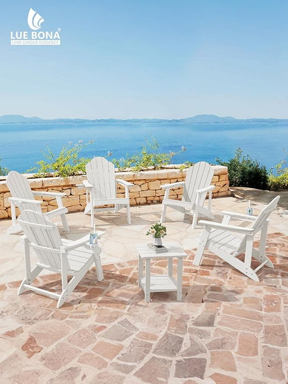 LUE BONA HDPE Adirondack Chairs Set of 2 - Salt-Spray Resistant Seating with Cup Holder for Porch, Poolside, Deck & Coastal Backyard, White