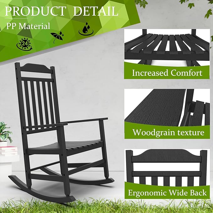 EasyUp Rocking Chair, Resin Outdoor Rocking Chair for Adults, All-Weather Porch Rocker for Lawn and Garden