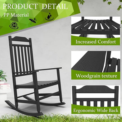 EasyUp Rocking Chair, Resin Outdoor Rocking Chair for Adults, All-Weather Porch Rocker for Lawn and Garden