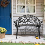 Outvita Patio Garden Bench, 38" Cast Aluminum Outdoor Chair Anti-Rust Weather Resistant Patio Bench Rose Pattern Bench - Photo 1