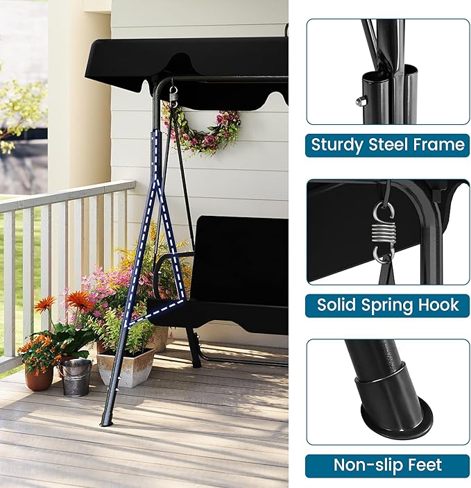 Durable Outdoor Glider Swing with Canopy，Patio Garden Bench and Stand for Backyard, Porch, or Lawn - Photo 3