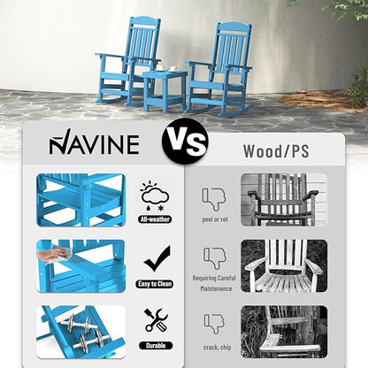 Outdoor Rocking Chairs Set of 8, Oversized High Back Patio Rocking Chairs, All Weather Porch Rocking Chairs for Outside. Pacific Blue