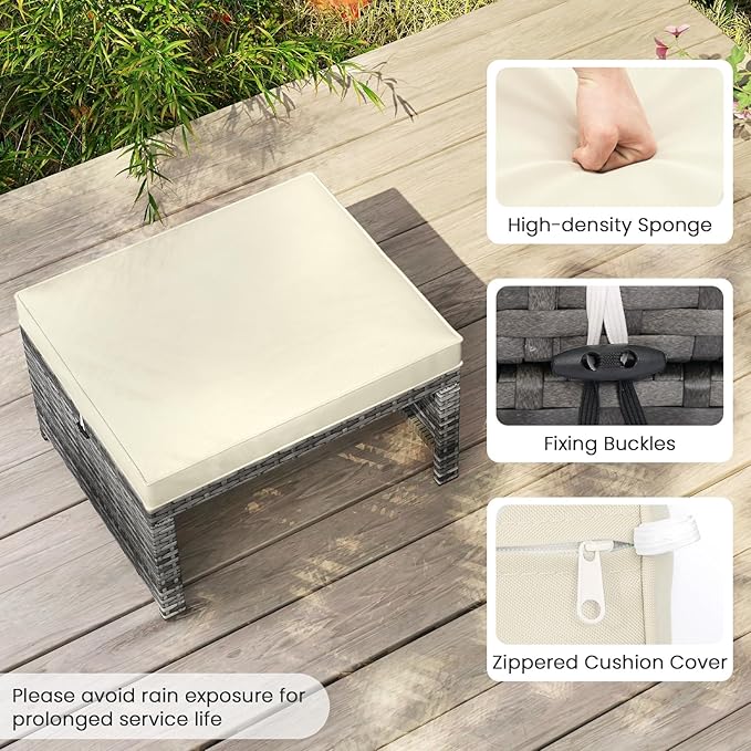 RELAX4LIFE Wicker Outdoor Ottoman Set of 2 - Rattan Footstools Foot Rest w/Removable Cushions - Photo 5