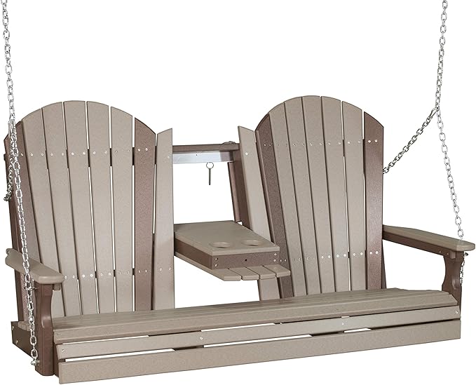 LuxCraft 5' Adirondack Hanging Front Porch Swing with Flip Down Console, Seats Up to 3 - Photo 1