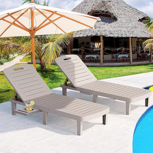 Outdoor Chaise Lounge Set of 2, Waterproof Pool Lounge Chairs for Outside w/5 Positions Recliner Chair for Patio, Poolside, Beach,All Weather Use, Grey