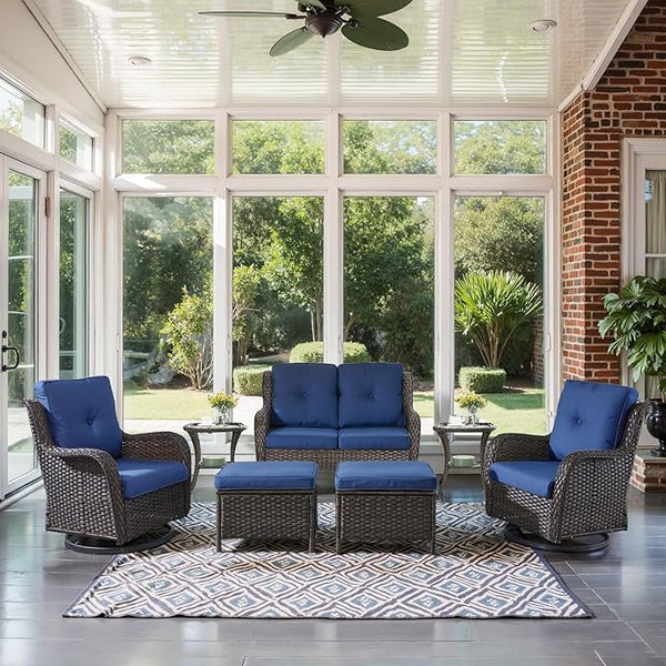 Belord 7 Piece Wicker Patio Furniture Set, Outdoor Swivel Rocker Chairs Set of 2 with Ottomans and Loveseat - Photo 1