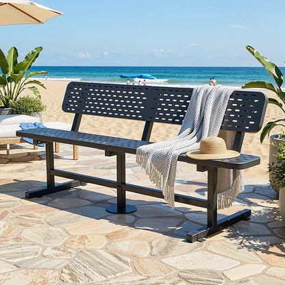 YITAHOME 6ft Carbon Steel Park Bench with Back, Thermoplastic Coated Metal Outdoor Seating, Commercial Garden Patio Porch Bench, Weatherproof Portable Frame, Black, 573 Lbs Cap
