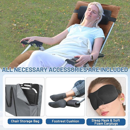 Oversized Zero Gravity Chair, XL Lounge Chair 29” Width, Padded Recliner Chair W/Removable Cushion & Adj Headrest, Storage Bag, Footrest Cushion, Cup Holder, for Indoor Outdoor, Brown
