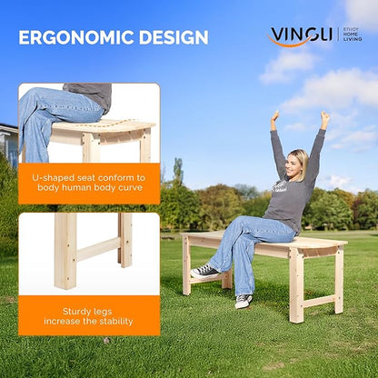 VINGLI Outdoor Wood Bench, 48" Outdoor Bench Patio Wooden Bench Garden Bench Outdoor Backless Bench for Deck Patio (Natural)