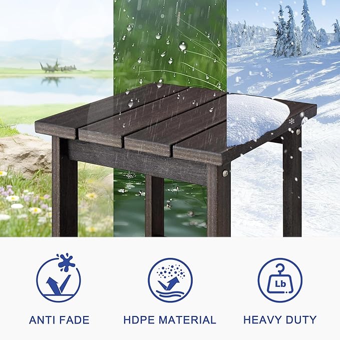 LZRS Adirondack Square Outdoor Side Table for Patio, Pool Composite Patio Table,HDPE End Tables for Backyard,Pool, Indoor Companion, Easy Maintenance & Weather Resistant(Brown Mixture)