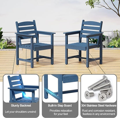 Scurrty Plastic Adirondack Chairs Set of 2, Patio Chairs with Wood Texture,Lawn Fire Pit Deck Porch Garden Chairs for Adults (Blue)